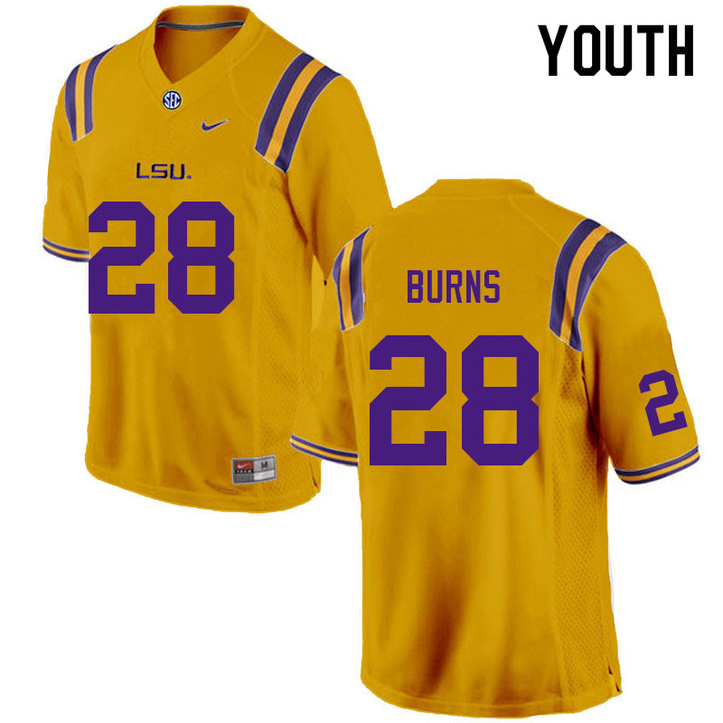 Youth #28 Major Burns LSU Tigers College Football Jerseys Sale-Gold